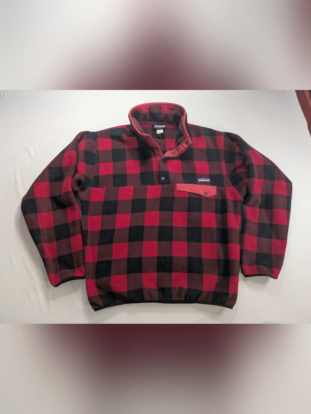 Patagonia Snap-T Pullover Jacket Men's Synchilla Fleece M Red Buffalo Plaid